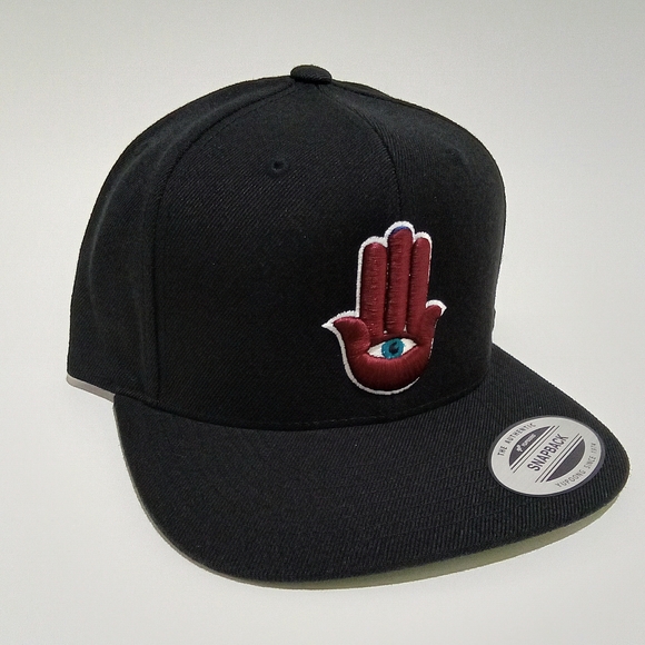 Hamsa Hand 3rd Eye 3D Embroidered Black Snapback Hat Flat Bill 6 Panel Yupoong - Picture 2 of 6